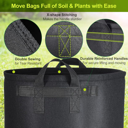 6-Pack 12 Gallon Grow Bags, 300G Thickened Nonwoven Plant Fabric Pots with Reinforced Handles for Garden Indoor Outdoor
