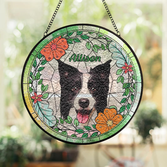Custom Dog Stained Glass Suncatcher, Personalized Pet Window Hanging Keepsaker, Stained Glass