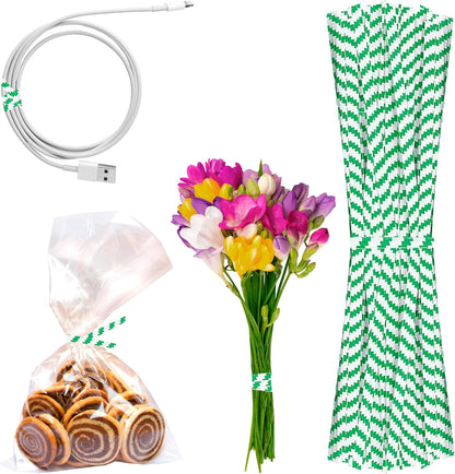 APQ Green and White Metallic Twist Ties for Bags, 4 inches. 24000 Pack Plastic-Coated Bread Twist Tie for Treat Bags. Reusable Bread Tie. Light Metallic Twist Tie. Heavy-Duty Twisty Ties for Bags