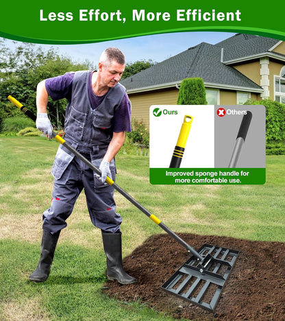 Lawn Leveling Rake 17x10 Inch , Heavy-Duty Yard Leveling Rake 6.2FT Leveler Tool for Soil, Sand & Topsoil, Backyard, Garden, Golf Course