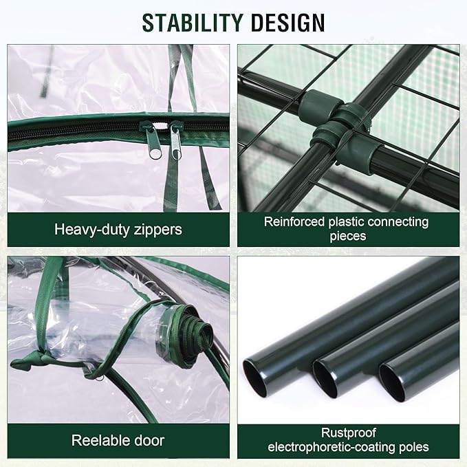 4-Tier Mini Greenhouse, 40 x 18 x 63 inch Steel Frame and PE Cover Plastic Plant Rack Stand Green House with Plant Repotting Mat for Indoor & Outdoor Use (Clear)