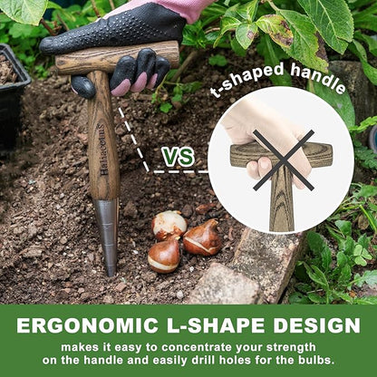 2024 New Upgrade Hand Dibber with 5 inches Measuring Scale, Easy to Grip L-Shaped Wood Handle Dibbler, Stamped Stainless Steel Tip Seed Dibber, 11.3'' Dibber for Sowing Seeds and Planting Seedlings