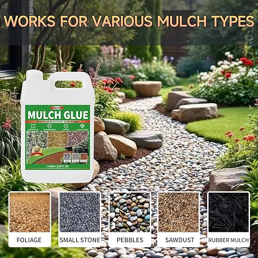 Mulch Glue for Landscaping-1Gallon Rock Glue Non-Toxic Weather-Resistant Safe for Pea Gravel Mulch Anchor for Landscaping Rocks River Rocks, Wood Chips Bark Gardens, Patios, Walkway