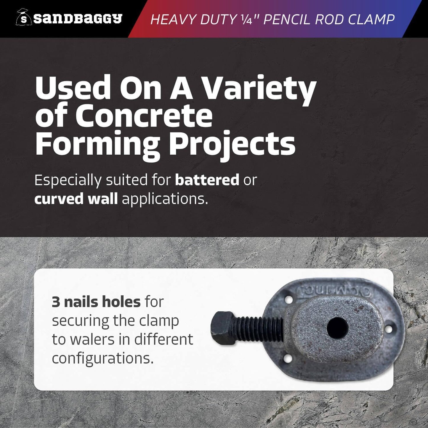 Sandbaggy Heavy Duty 1/4" Pencil Rod Clamp - Reusable Concrete Formwork Clamps - Cast Malleable Iron - Construction Grade Strength & Safety (Heavy Duty, 10, Count)