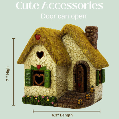 PRETMANNS Fairy Garden House for Outside – Sturdy Building 7” High with Door That Opens – Adorable Miniature Garden Accessories Supplies