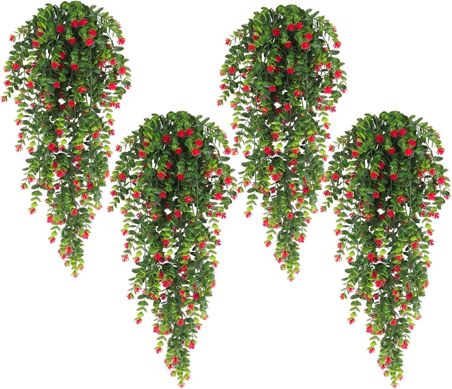 RECUTMS Fake Hanging Eucalyptus Plant Faux Flowers Leaf Greenery Vine Decor UV Resistant 2.5FT for Indoor Outdoor Room Wall Wedding Patio Porch Decor 4 Pack Red