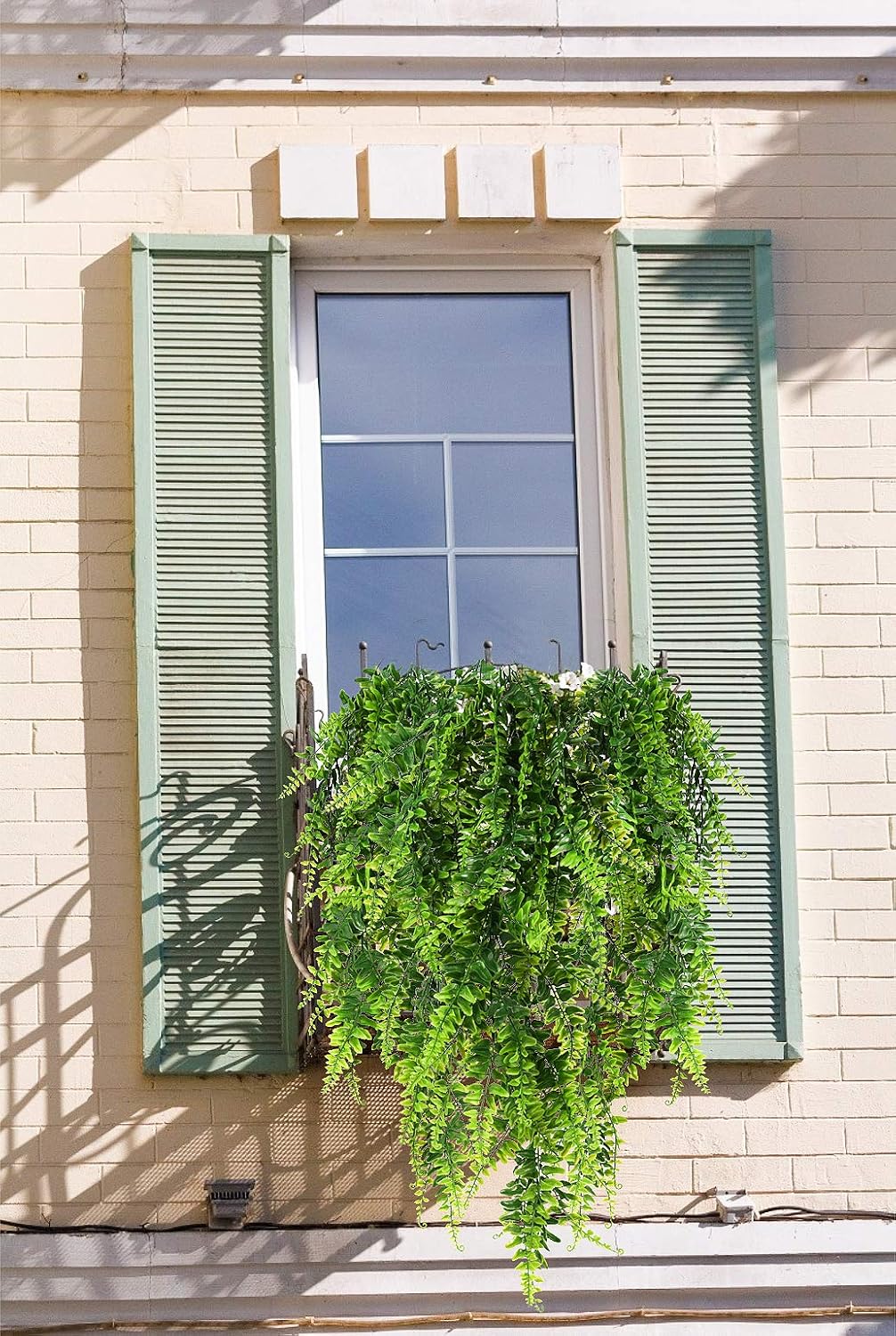 RECUTMS Hanging Artificial Plants 4Pcs UV Resistant Fake Boston Fern Realistic Faux Greenery Plastic Ivy Vines for Wall Home Room Garden Wedding Party Garland Outside Decoration(Green)
