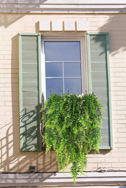 RECUTMS Hanging Artificial Plants 4Pcs UV Resistant Fake Boston Fern Realistic Faux Greenery Plastic Ivy Vines for Wall Home Room Garden Wedding Party Garland Outside Decoration(Green)