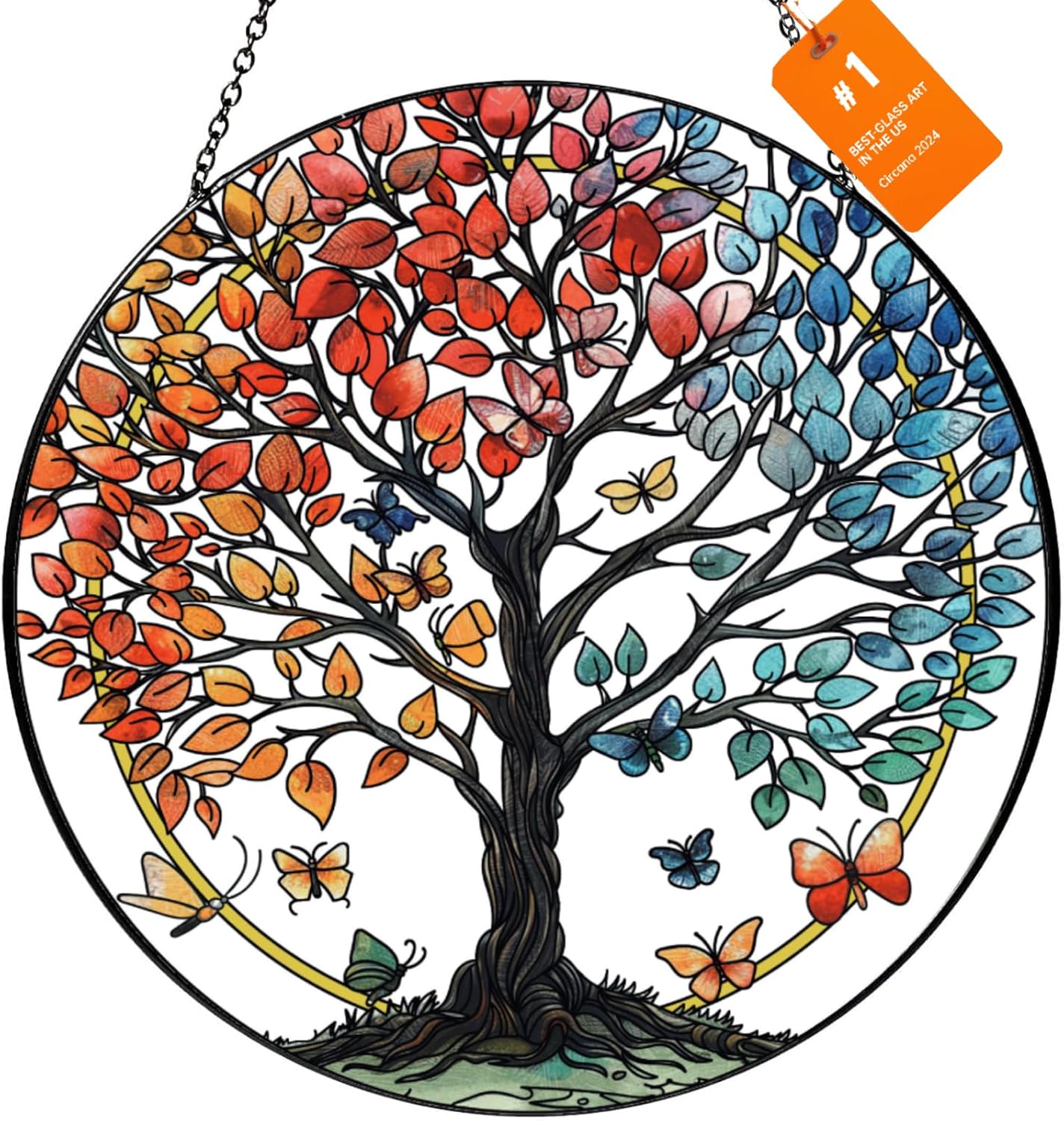 Stained Glass Sun Catcher for Windows Hanging - Handmade Tree of Life Window Decor for Women, Mom, Indoor/Outdoor Suncatchers for Home Garden, Christmas Wedding Housewarming Gift (6.31x6.31In)