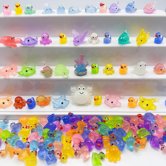 120pcs Mini Ocean Resin Animals: Glow in The Dark Tiny Sea Animals Figurines to Hide Marine Miniature Plastic Animals Aquarium Ornaments Decorations for DIY Fairy Garden Dollhouse,with Storage Box