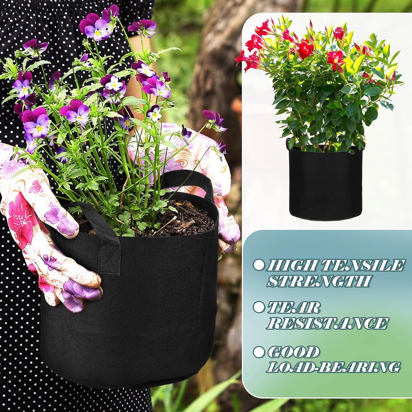 Hoolerry 7 Pack Black Plant Grow Bags Thickened Non Woven Grow Bags in 4 Sizes 10, 7, 5 and 3 Gallons Aeration Fabric Pots with Handles