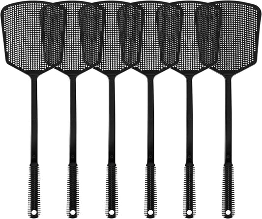 6-Pack Heavy Duty Long Handle Fly Swatter, Fly Swatter for Indoors, Black