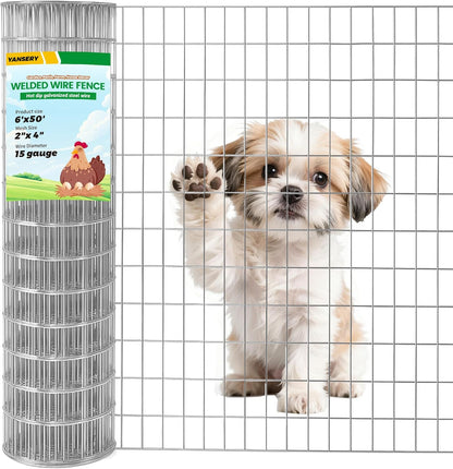 Welded Wire Fence, 6Ft x 50Ft 15Ga Chicken Wire Fencing, Garden Border Fencing Roll Metal Wire Mesh for Yard Vegetable Plant Protection Poultry Netting
