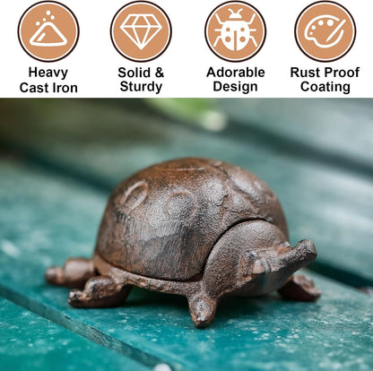 Hide a Key Ladybug Statue, Cast Iron Key Hiders Outside, Decorative Outdoor Spare Keys Holder, Animal Shaped Hidden Keys Holders for Indoor Garden Yard Patio Decor, Brown