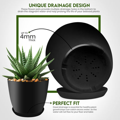 Plant Pots Indoor with Drainage, 5 Pack Multi-Size Planters Set, Black