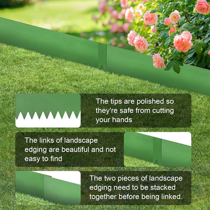 Landscape Edging Kit, Galvanized Steel Edging Landscape Lawn Edging Powder for Lawn Yard, Coated Bendable Metal Strips, No-Dig Hammer-in Edging Border w/Clips (6 INCH 6 PCS, Green)