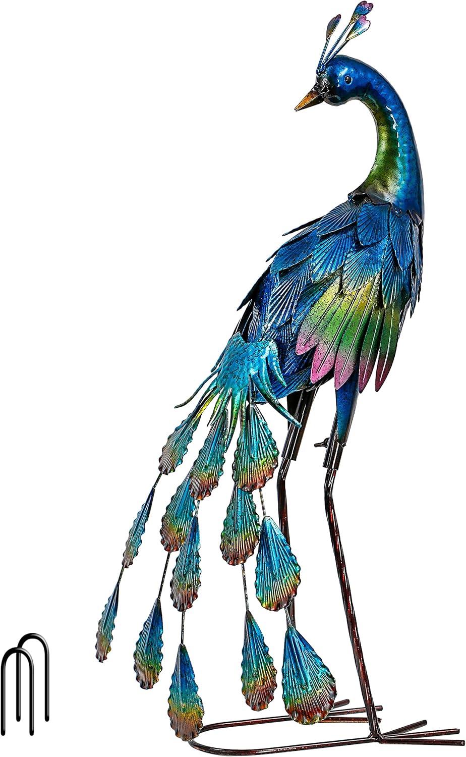 TERESA'S COLLECTIONS Garden Decor, Peacock Garden Decor, Elegant Peacock with Colorful Painting,18", Waterproof Metal Garden Statues, Peacock Gifts, Birthday Gifts for Women Mom