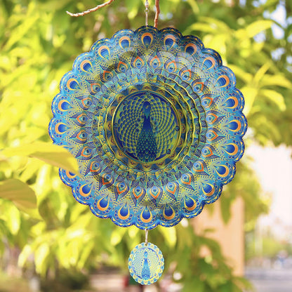 Peacock Wind Spinner Outdoor 3D Stainless Steel Garden Hanging Decorations Outdoor, 12 inch Metal Wind Spinners Clearance, Wind Kinetic Sculpture Yard Art Decor Gift for Women Men