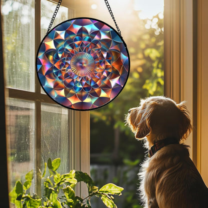 Stained Glass Window Hanging Color Gradient Large 11.8" - Suncatcher Door Garden Sunroom Sun Catcher Decor, Unique Housewarming Birthday for Mom Grandma Home Owner Woman