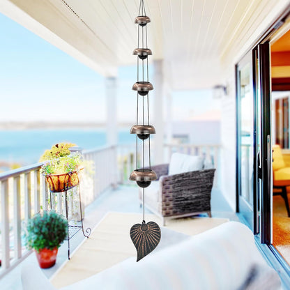 Cooper Leaf Temple Wind Chime,Wind Chimes with 5 Bells, Feng Shui Wind Chimes for Home Yard Outdoor Decoration, A Great Memorial Wind Chime for Someone Who Loves Peace