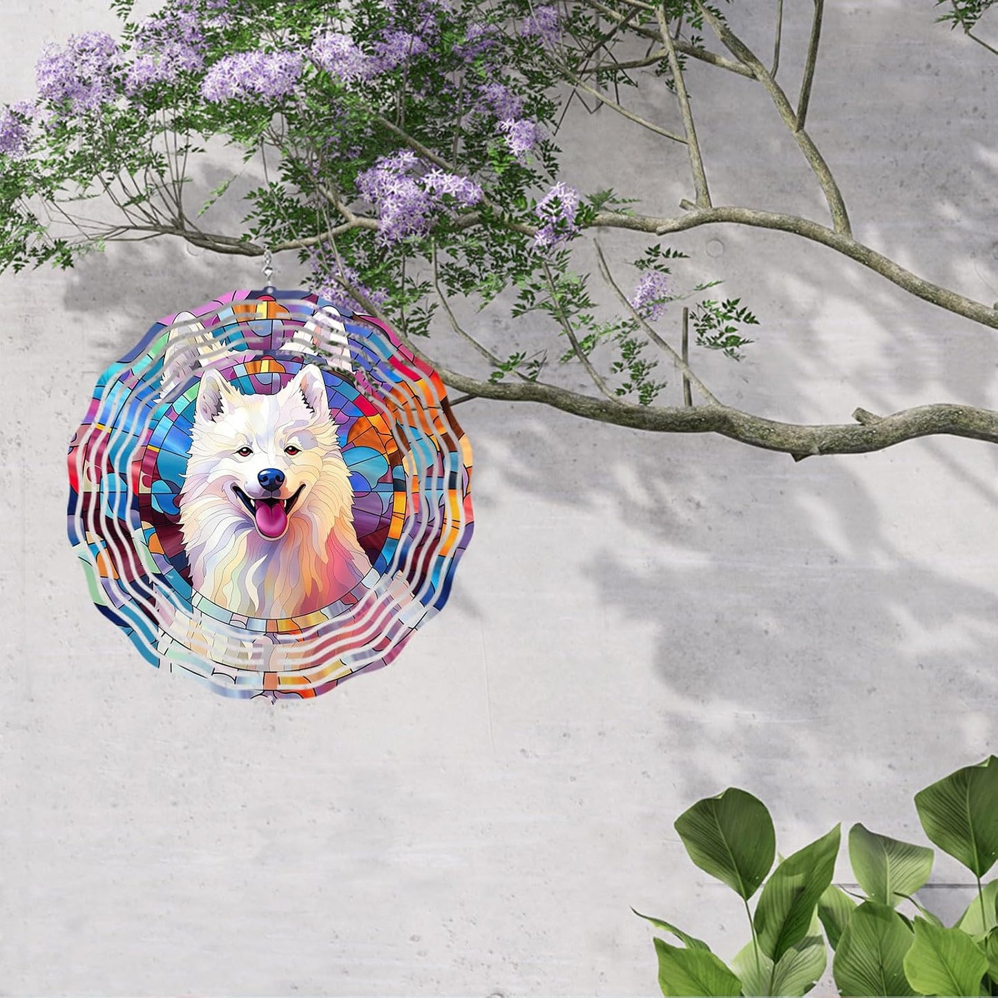Samoyed Wind Spinner Pet Dog Memorial Gifts 3D Aluminum Metal Kinetic Hanging Wind Sculpture Spinners for Yard and Garden Indoor Outdoor Window Garden Decoration 8 Inch (Samoyed 1)