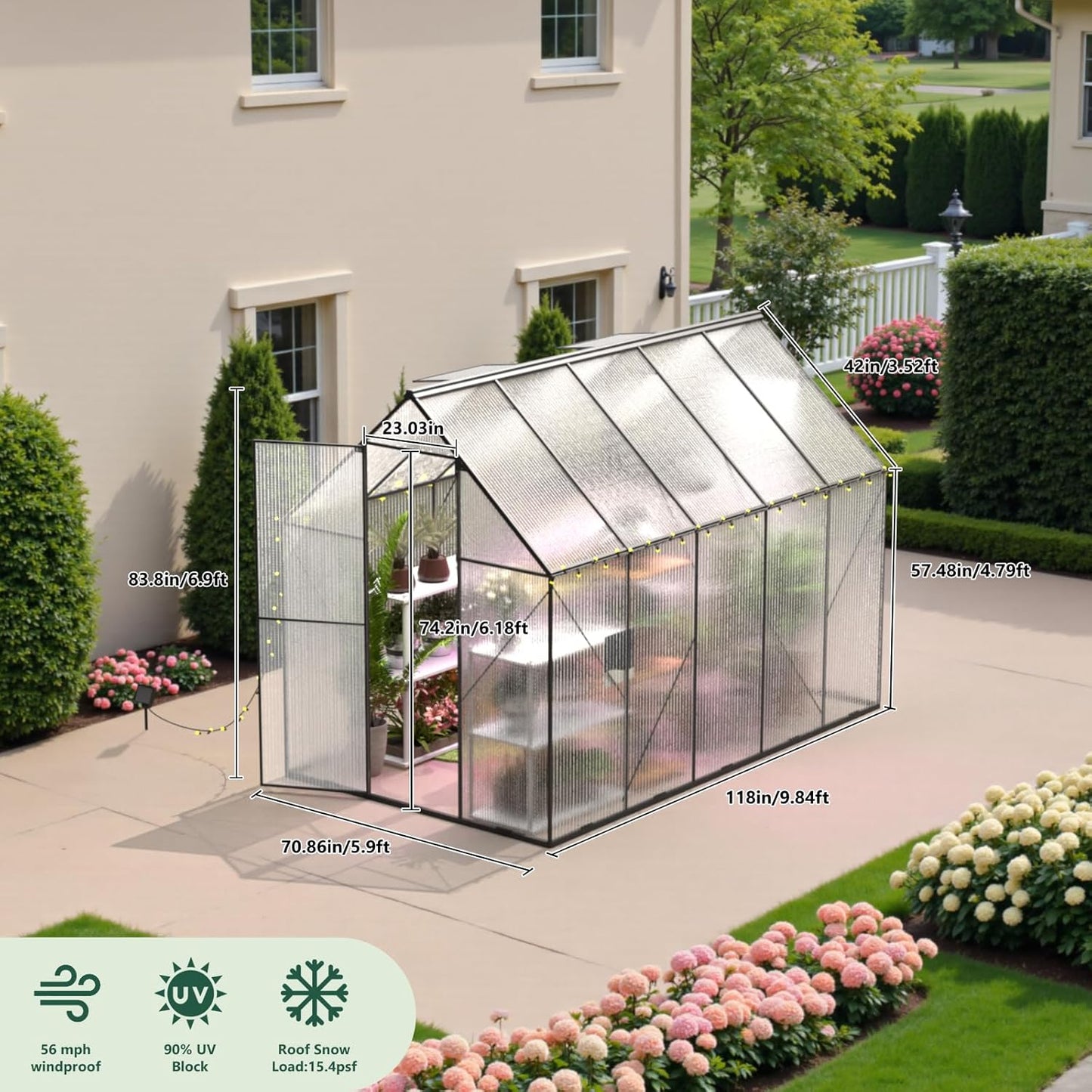 Greenhouses for Outdoor 6x10 FT, Heavy Duty Polycarbonate Greenhouse, Walk-in Garden Greenhouses, Large Green House for Outside, Backyard Green House