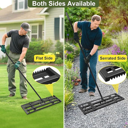 Lawn Leveling Rake-17"x10" Heavy Duty Leveler Reinforced Landscape Tool, Steel Lawn Rake with Serrated Edge & Smooth Plate for Level Soil Compost Sand Grass Dirt Yard Garden 6.5FT Adjustable Handle