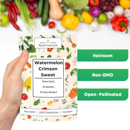 Woods Creek Seeds: Crimson Sweet Watermelon Seeds for Planting - Over 45 Heirloom Watermelon Seed Pack - Non-GMO Fruit Seeds for Planting Home Garden or Outdoors - Mini Watermelon Seeds for Gardeners