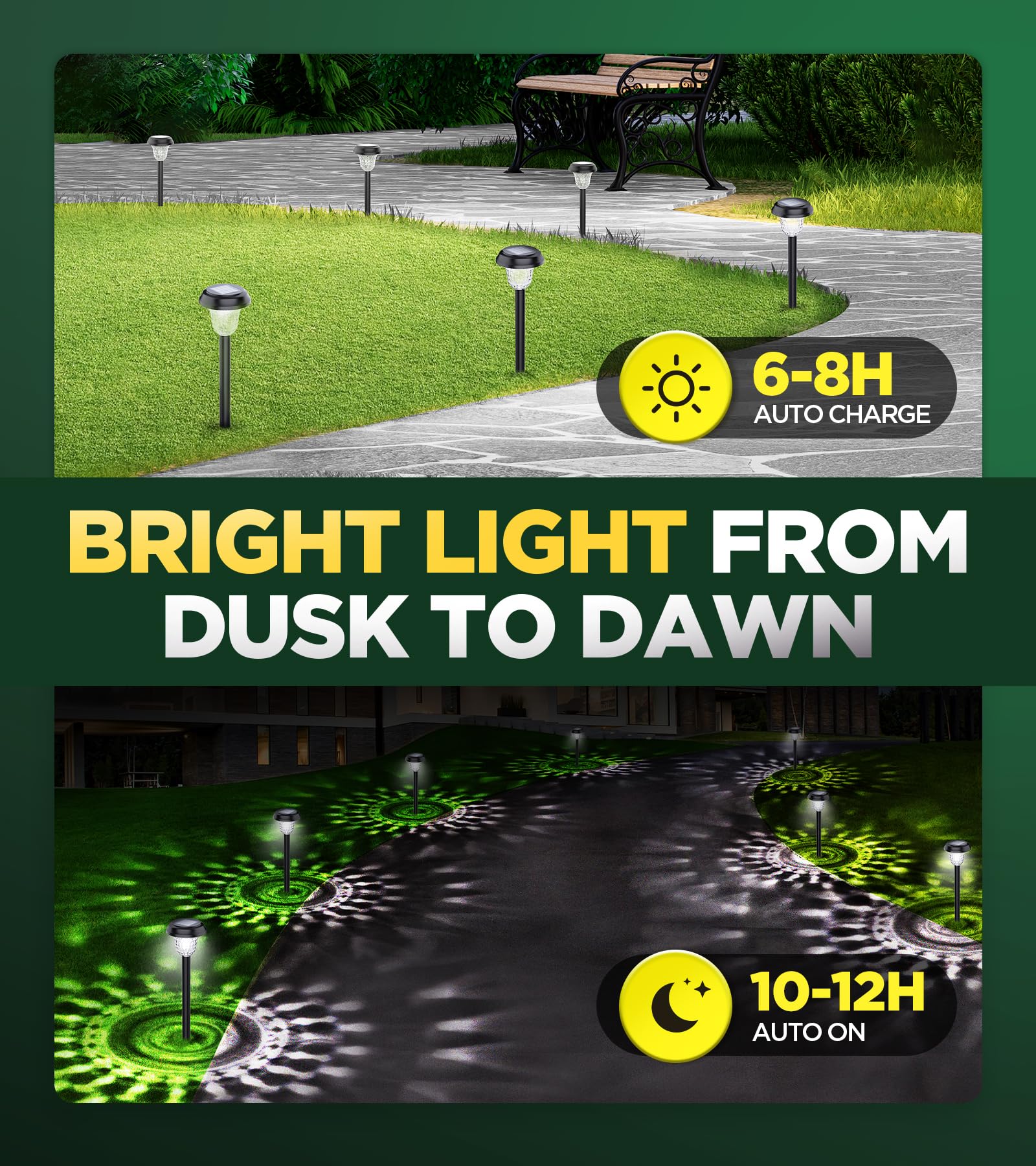 10 Pack Ultra Bright Solar Lights Outdoor Waterproof, from Dusk to Dawn Up to 12H Outdoor Solar