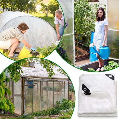 Berlune 3 Pack Clear Greenhouse Heavy Duty Tarp, 8 x 10 ft Clear Waterproof Cover, 14 Mil Plastic Mesh Cover UV Resistant Poly Tarp with Grommets for Gardening, Farming, Nursery Outdoor Event