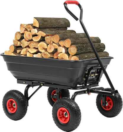 600lb Garden Dump Cart,4 Cu.Ft Utility Wagon Wheelbarrows with Quick-Release System&4 Pneumatic Tires,Heavy Duty Yard Dump Wagon with Steel Frame for Farm, Garden,Christmas Hauling(Black)