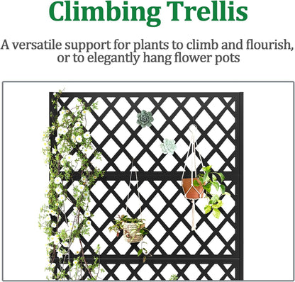 Metal Raised Garden Bed with Trellis and Wheels, 2 in 1 Trellis with Planter Box & Privacy Screen for Climbing Plants, Outdoor Standing Flower Beds with Drainage Holes, 35.4"L x 15.7"W x 70.9"H, Black