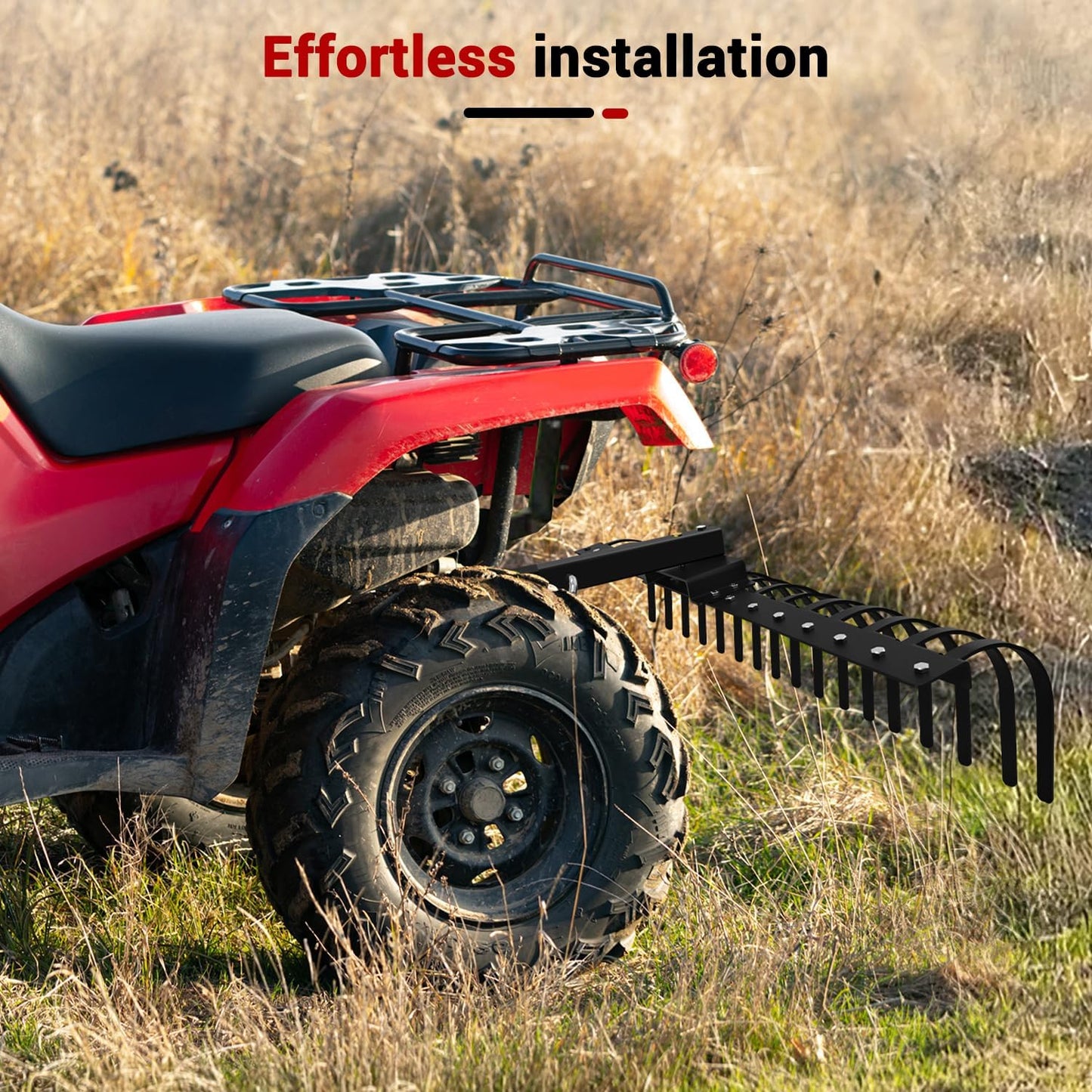 48" Durable Tow Behind Landscape Rake Tractors Rake Fits 2" Receiver for Lawn Tractors or ATV/UTV，Black