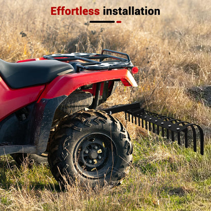 48" Durable Tow Behind Landscape Rake Tractors Rake Fits 2" Receiver for Lawn Tractors or ATV/UTV，Black