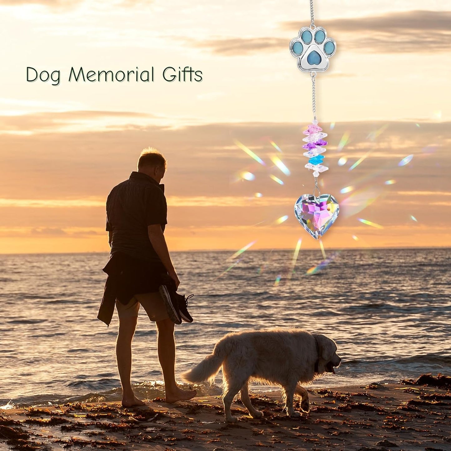 Dog Memorial Gifts for Loss of Dog - Loss of Dogs Sympathy Gift - Pet Memorial Crystal Decor Suncatcher - Thoughtful Dogs Remembrance Bereavement Gift (Blue Heart Crystal Suncatcher)