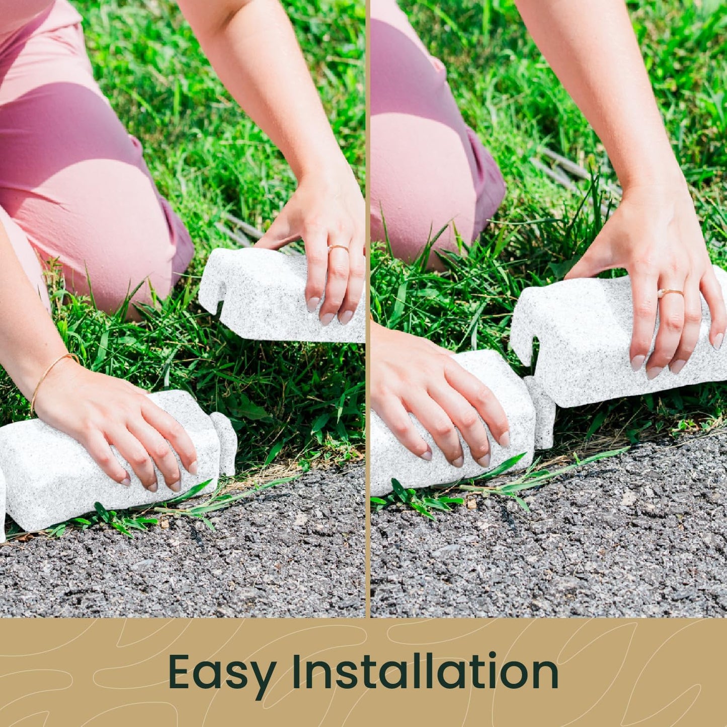 Beuta Landscape Edging | Garden Edging Border | No Dig Faux Stone Bricks & Spikes for Lawn Edging, Flower beds, Pathways & Yards – 4 Packs | Each Pack Has 6 Bricks 48" Lx 4" W x 2.25" H|Limewash