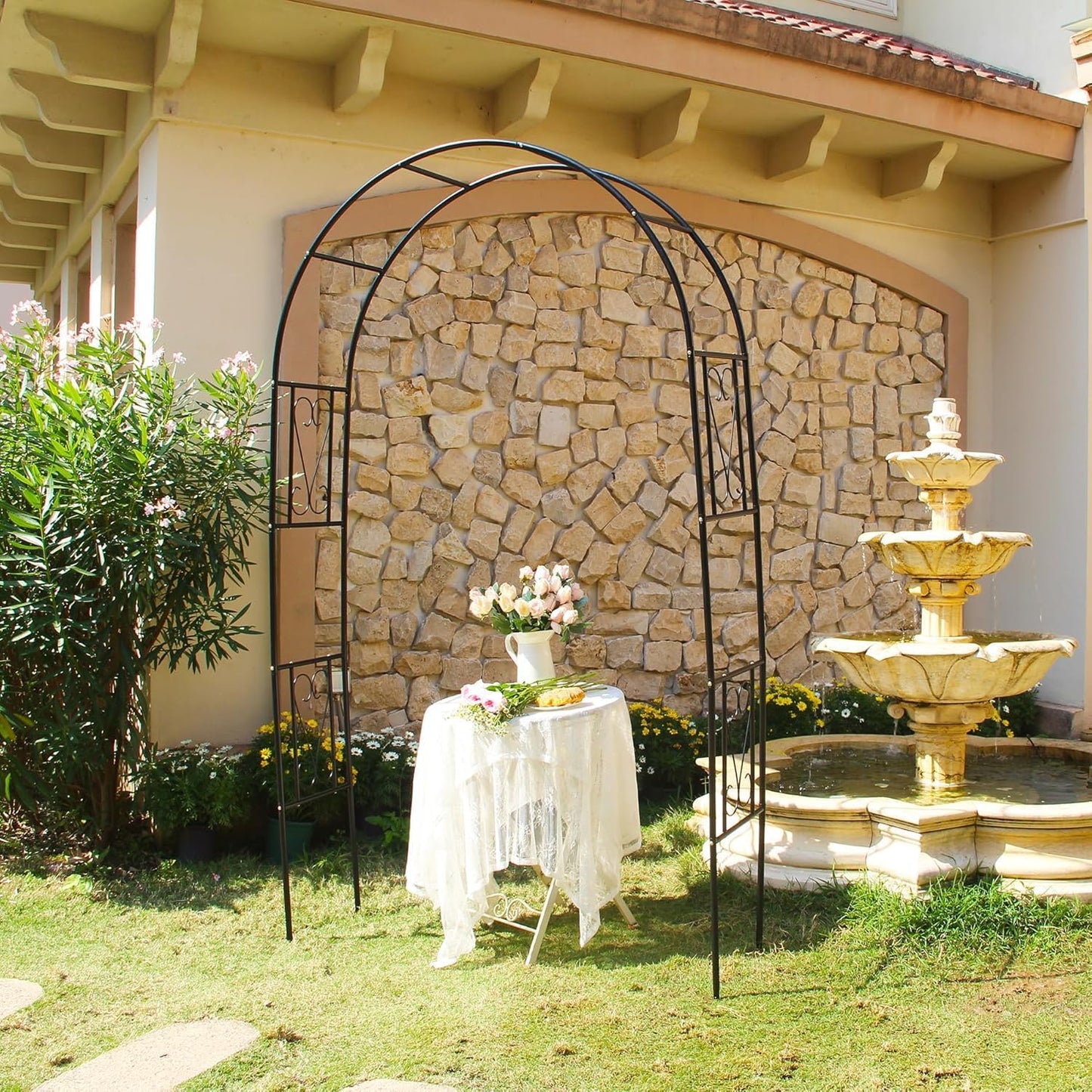 6.9ft H X 4.1ft W Metal Garden Arch Trellis, Garden Arbor for Climbing Plants, Wedding Arch Arbor for Lawn, Party, Backyard Decoration, Black