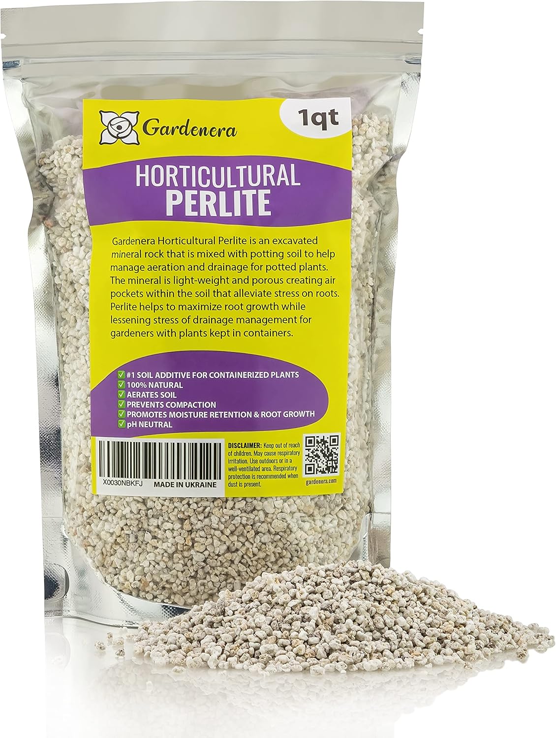Premium Organic Perlite - (Made in Ukraine) Horticultural Soil Amendment for Indoor & Outdoor Container Plants for Drainage Management and Enhanced Growth - 4 Quart