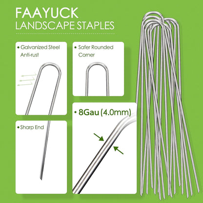 12 Inch Landscape Staples, 25 Pack Galvanized Landscape Stakes Heavy Duty 8 Gauge U-Shaped Garden Stakes, Ground Stakes for Weed Barrier Fabric, Irrigation Tubing, Fence, Outdoor Decorations