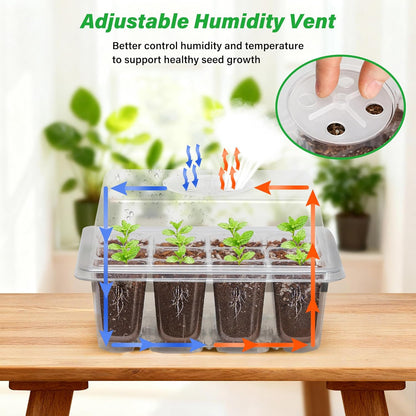 Bonviee 5-Pack Seed Starter Trays for Indoor Germination – Humidity Dome to Regulate Temperature & Humidity, Clear Tray for Root Observation, Drain Holes to Prevent Overwatering (5 Packs, Clear)