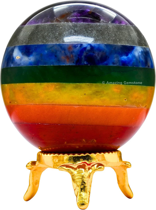 Amazing Gemstone Chakra Crystal Ball with Stand - 2 Inches Crystal Sphere Meditation Balls for Witchcraft and Decorative Balls