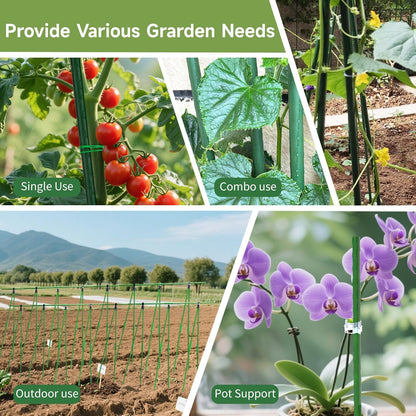 70pcs Garden Stakes Set, 16 Inches Plastic Coated Metal Plant Sticks Stakes Supports, DIY 4ft 5ft 6ft 7ft 8ft Tomato Stakes for Growing Climbing Tomato Vegetables Flowers Pepper, Versatile Ues