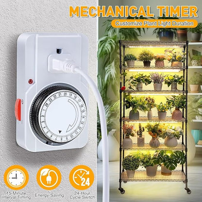 Meonum Plant Shelf with Grow Lights, 6 Tier DIY Metal Grow Rack with 90W LED Growing Lamps for Seed Starting, Indoor Greenhouse with Cover, Mechanical Timer, Thermometer, pH Meter, PP Waterproof Pads