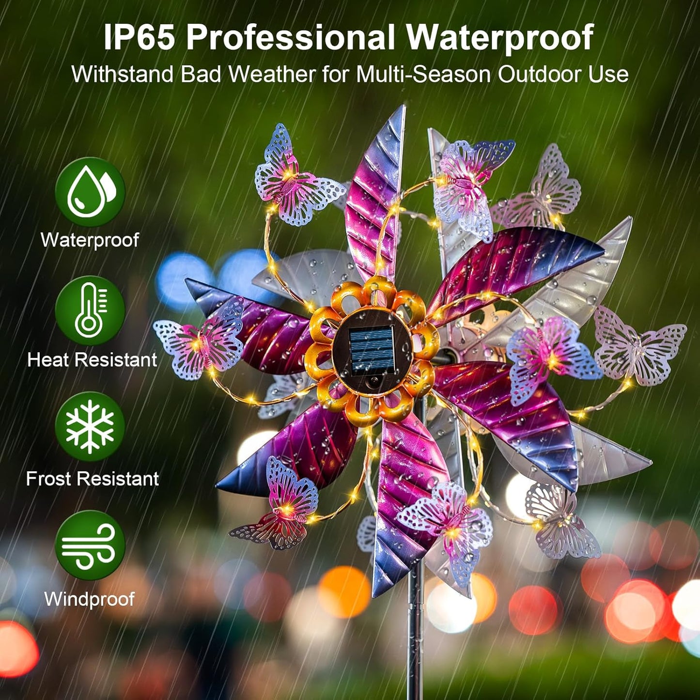 Large Solar Wind Spinners for Yard and Garden - 360° Metal Large Wind Sculptures Outdoor Clearance Kinetic Windmills with Vine String Shining LED Lights for Patio, Lawn Garden Decoration