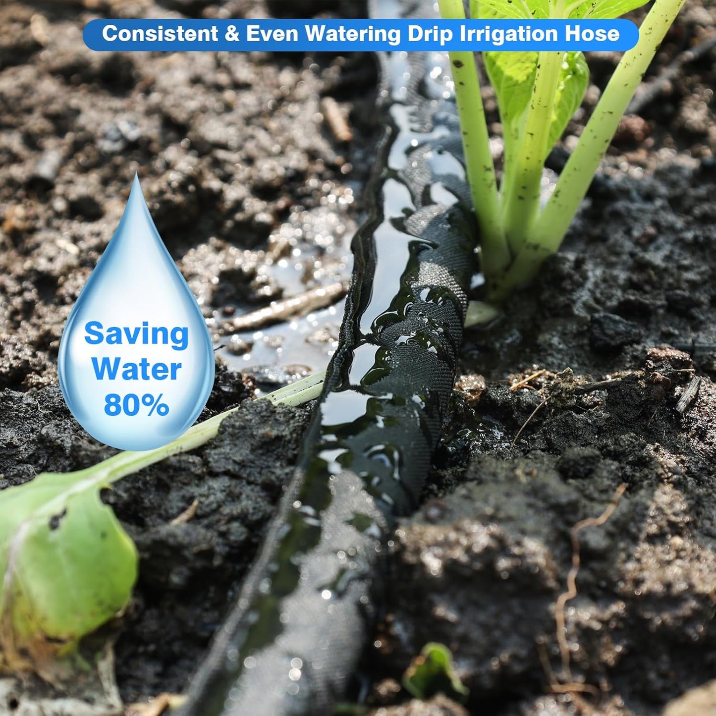 Flat Soaker Hose 50 FT,Drip Hose for Garden Beds Linkable Irrigation System Lightweight and Easy Watering for Tree Plant and Save 80% Water for You (50FT)