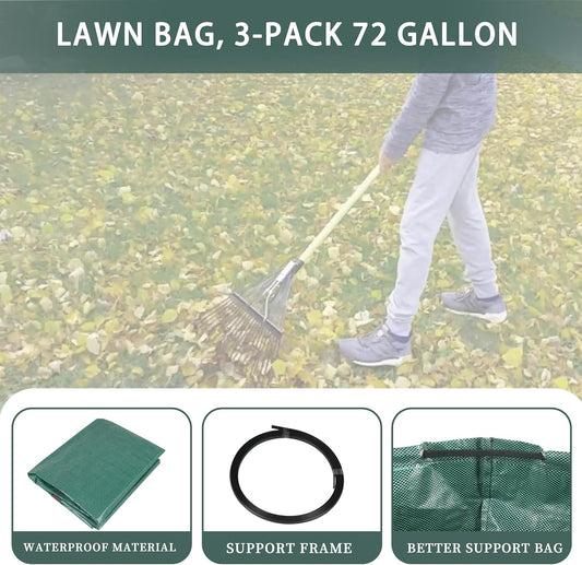 3-Pack 72 Gallons Heavy Duty Reusable Garden Bags with 2 Reinforced Handles & Gloves, Tear-Resistant Leaf Collection Bags for Yard Waste, Lawn Debris, Camping