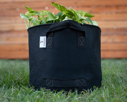 Grow Bags: 5-Pack (Size: 30 Gallon): 300gsm Black Felt Fabric, Biodegradable and eco-Friendly Material. (Handles + Dumping Handles-pat.Pend).