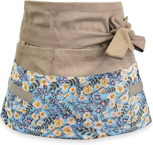 Garden Apron for Woman, Serve Apron Cute, Flora Half Apron with 8 Pockets, Valentines Gift for Mom Wife Girlfriend