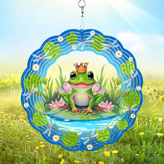 Frog Wind Spinner, 3D Hanging Stainless Steel Garden Spinner, Wind Spinner Hanging for Outdoor & Indoor Décor, Unique Gifts for Yard Garden Decoration or Patio Décor (Frog)