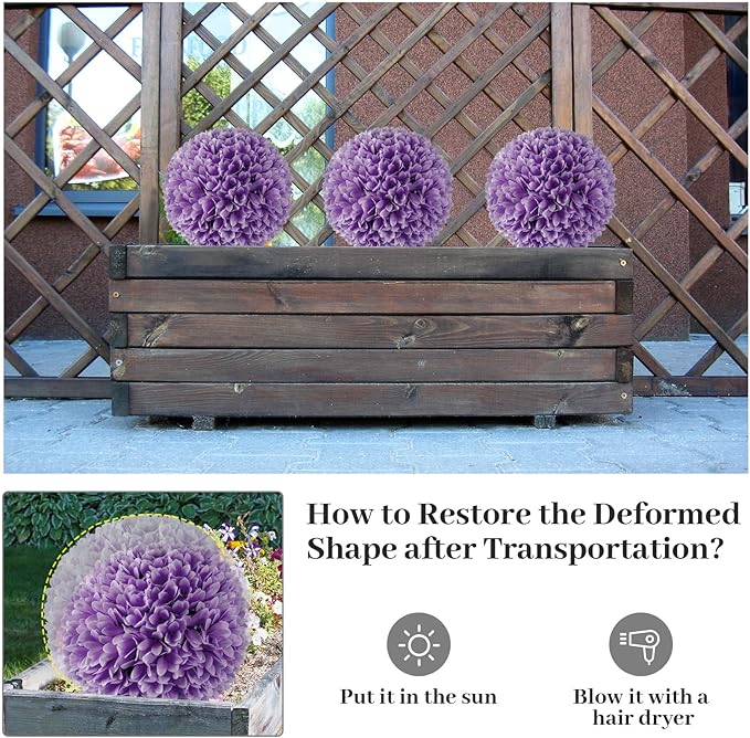 Goplus 11 Inch Topiary Balls Artificial Outdoor Set of 2, Faux Boxwood Ball, Fake Plant Sphere, Round Artificial Plant Balls for Front Door, Porch, Backyard, Balcony, Home Décor (Purple)